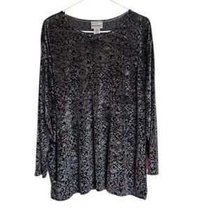 Fashion Bug Gray Burnout Velvet Paisley Top